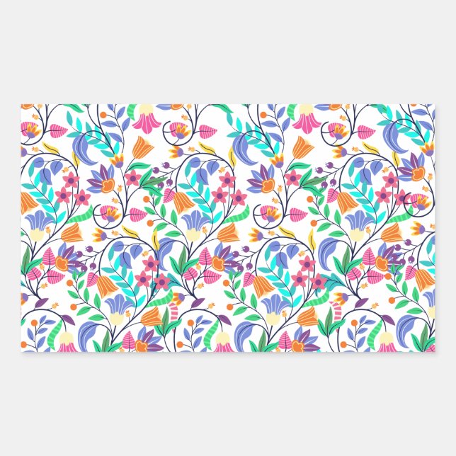 Colourful Exotic Floral Pattern-23147 Rechteckiger Aufkleber (Vorderseite)