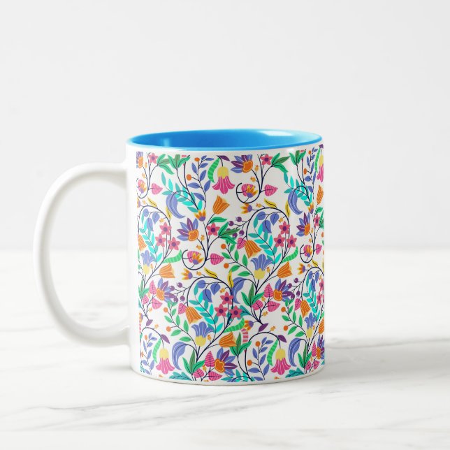 Colourful Exotic Floral Pattern-23147 Zweifarbige Tasse (Links)