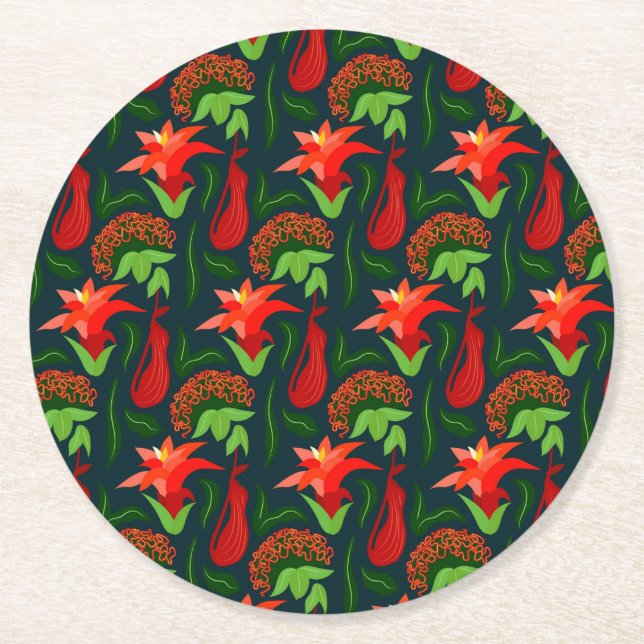 Colourful Exotic Flowers Leaves Pattern-23187 Runder Pappuntersetzer (Vorderseite)