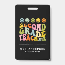 Colourful Fun Second Grade Teacher Custom Name Ausweis