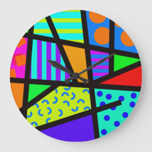 Colourful Geometric 80s Memphis Design Große Wanduhr