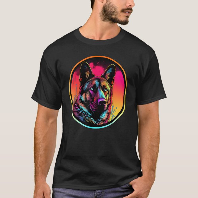 Colourful German Shepherd Dog Dad Mom Graffity T-Shirt (Vorderseite)