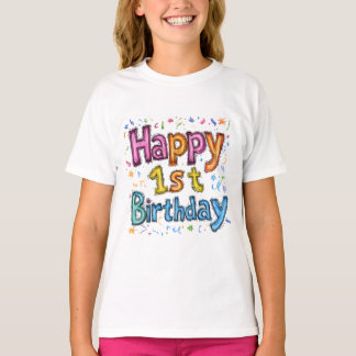 Colourful Happy 1st Birthday Celebration Text T-Shirt