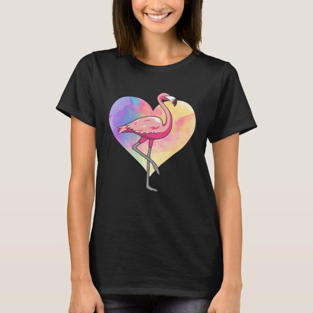Colourful Heart Pink Flamingo Bird T-Shirt (Vorderseite)