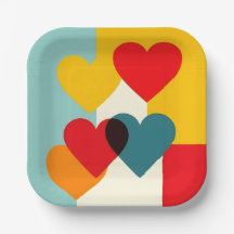 Colourful hearts paper plates