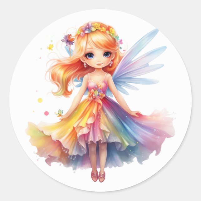 Colourful Little Fairy with wide dress Runder Aufkleber (Vorderseite)