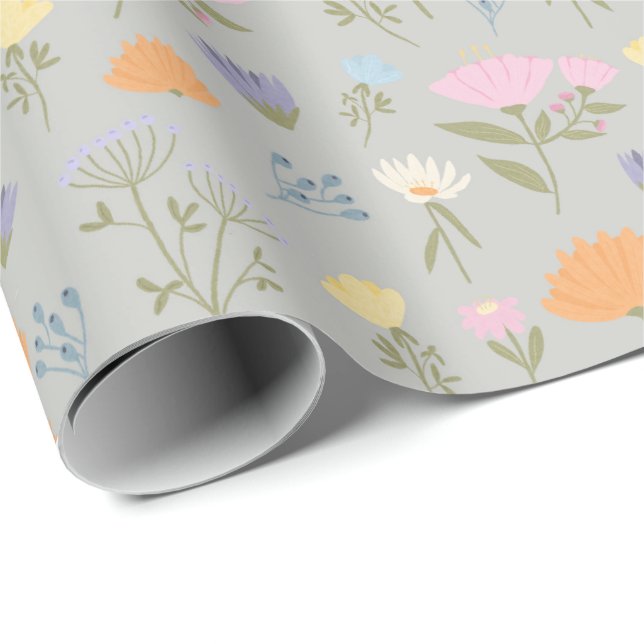 Colourful meadow on grey geschenkpapier (Rolleneckpunkt)