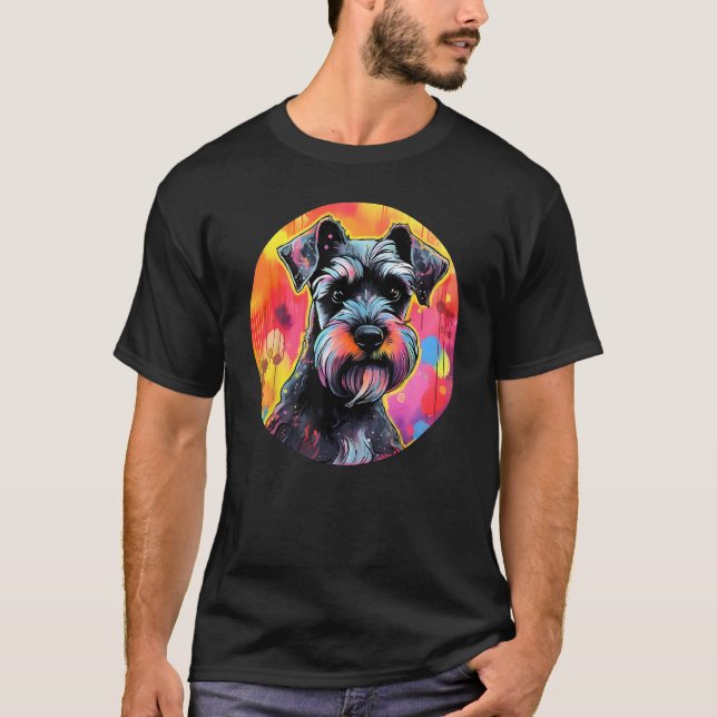Colourful Miniature Schnauzer Dog Dad Mom Graffity T-Shirt (Vorderseite)
