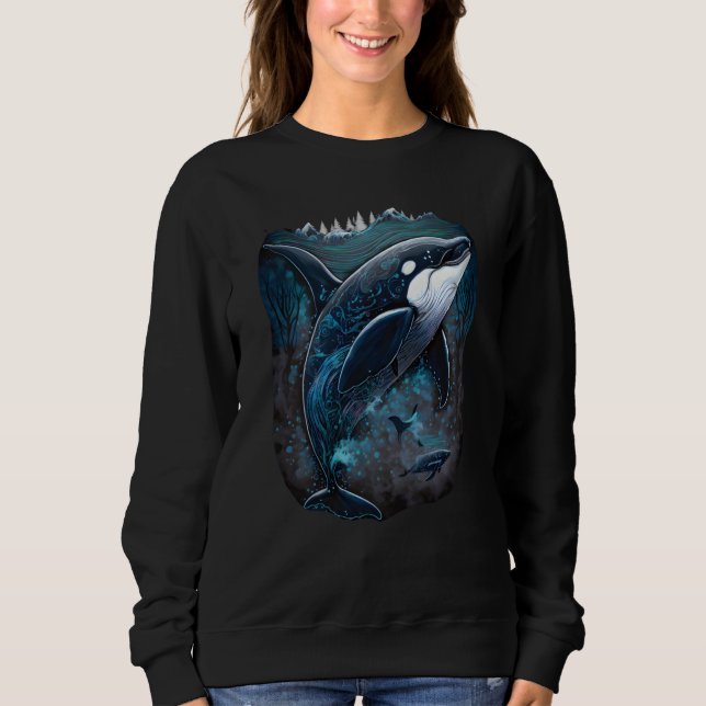 Colourful mystical orca whale watching dolphin pot sweatshirt (Vorderseite)
