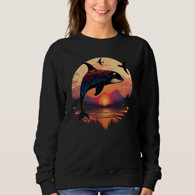 Colourful mystical orca whale watching dolphin pot sweatshirt (Vorderseite)