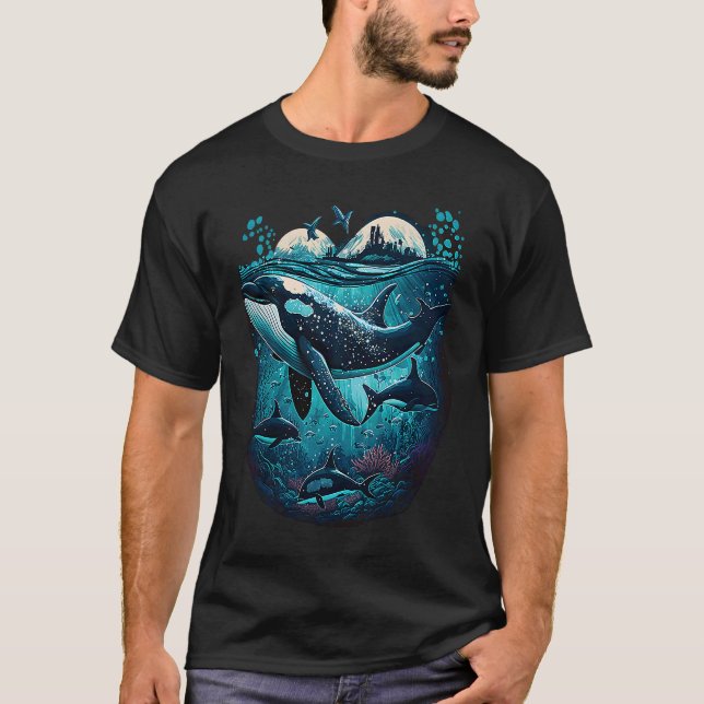 Colourful mystical orca whale watching dolphin pot T-Shirt (Vorderseite)