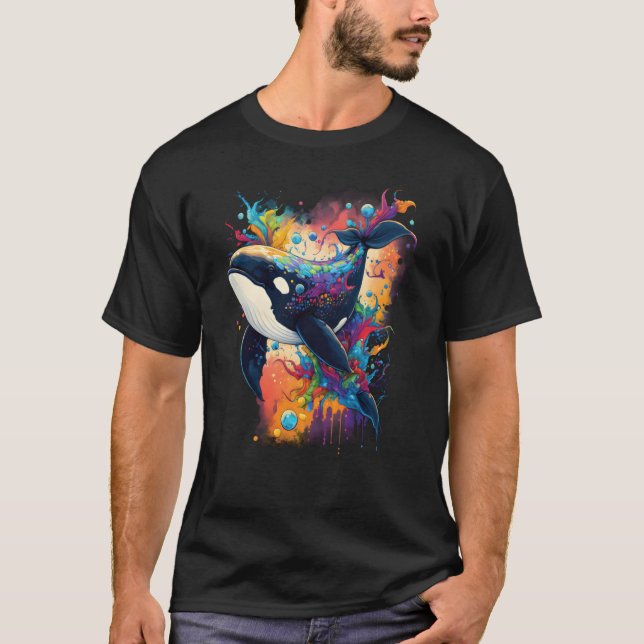 Colourful mystical orca whale watching dolphin pot T-Shirt (Vorderseite)