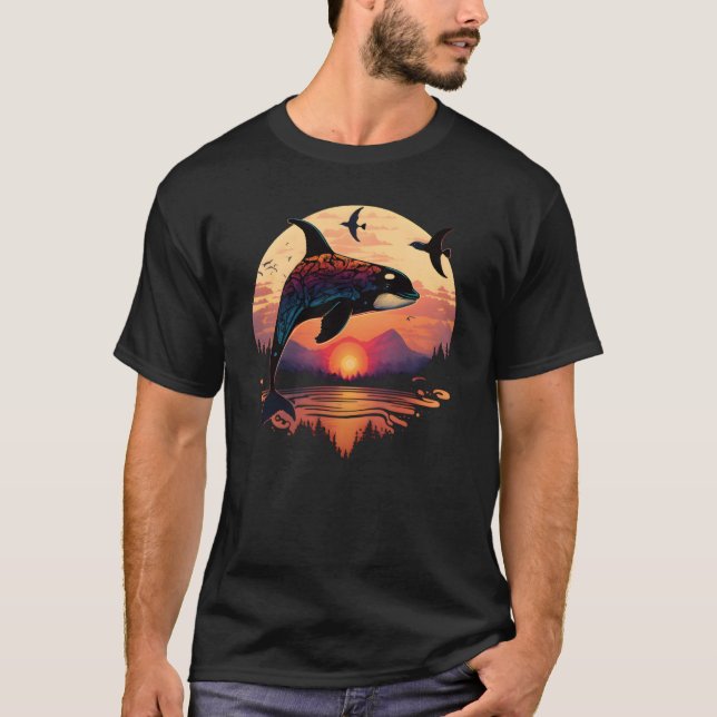 Colourful mystical orca whale watching dolphin pot T-Shirt (Vorderseite)