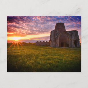 Colourful Norfolk Ruins at sunset postcard Postkarte