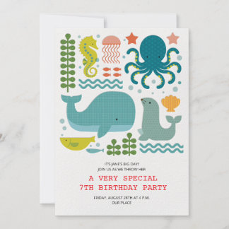 Colourful Ocean theme birthday Einladung