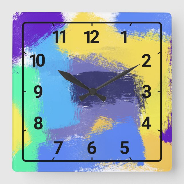 Colourful paint strokes quadratische wanduhr (Vorderseite)