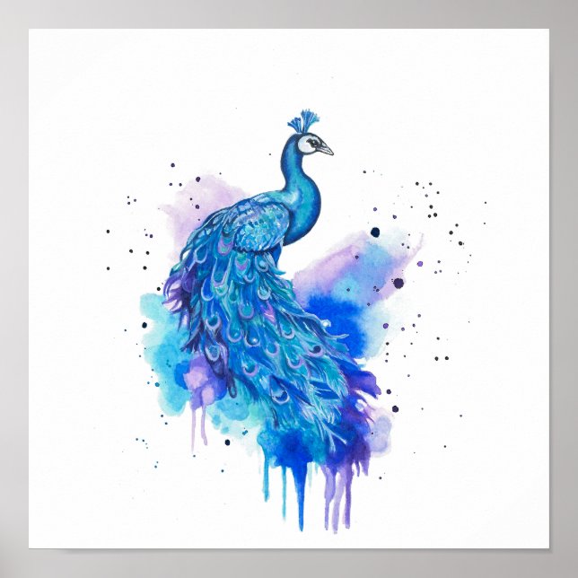 Colourful Peacock Watercolour Art Poster (Vorne)