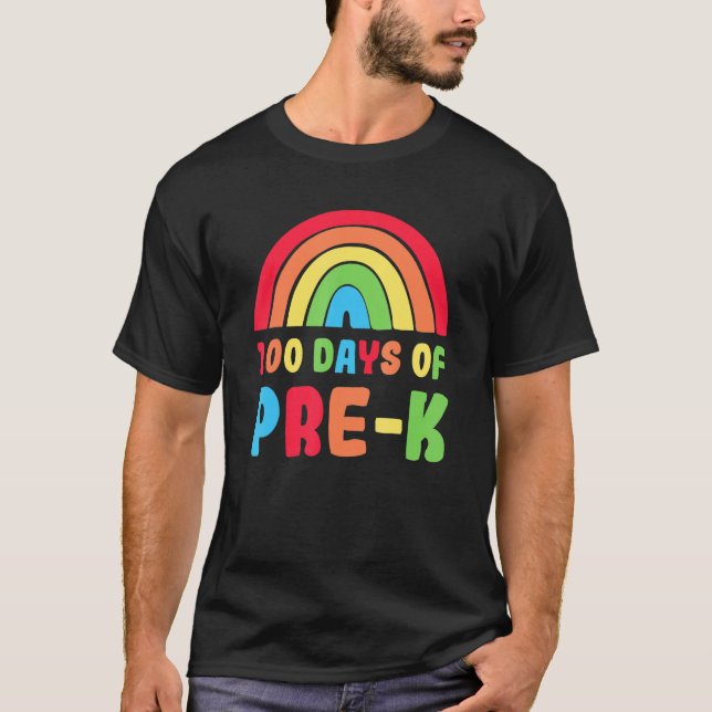 Colourful Rainbow 100 Days Of Pre K Day Of School T-Shirt (Vorderseite)