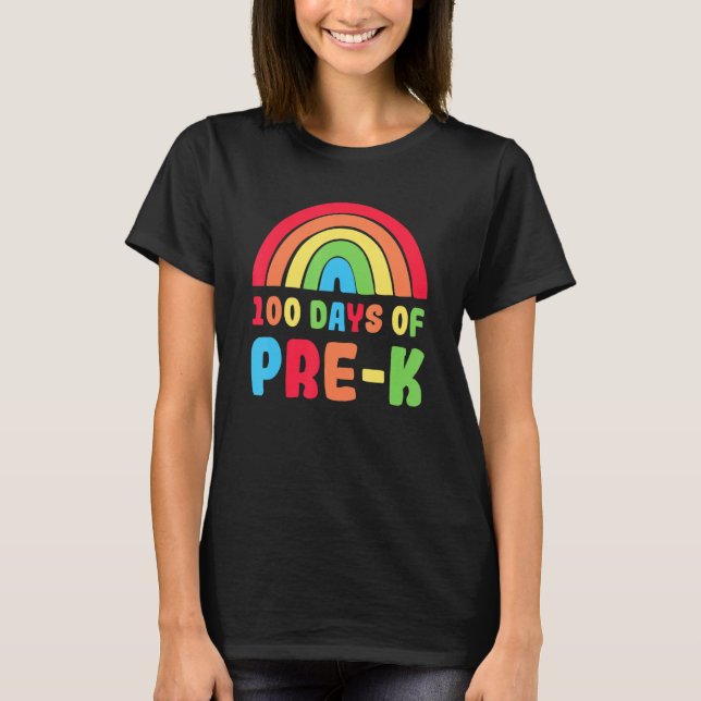 Colourful Rainbow 100 Days Of Pre K Day Of School T-Shirt (Vorderseite)