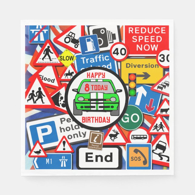 Colourful Road Signs Collage Birthday Party Napkin Serviette (Vorderseite)