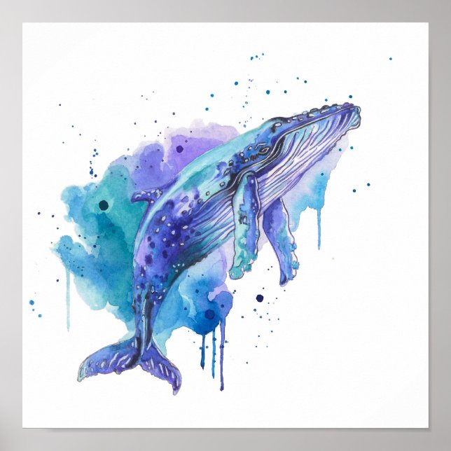 Colourful Whale Watercolour Art Poster (Vorne)
