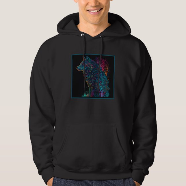 Colourful wolf mystical animal motif hoodie (Vorderseite)