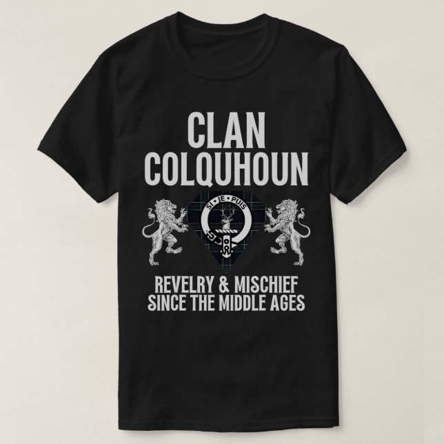 Colquhoun Clan Scottish Name Coat of Arms Tartan F T-Shirt (Design vorne)