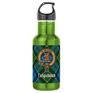 Colquhoun-Clan-Wappen über Tartan Edelstahlflasche