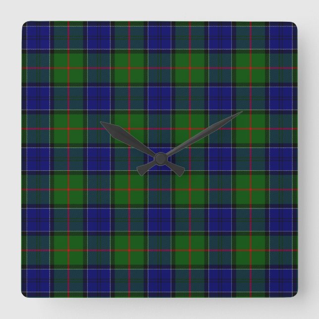 Colquhoun Tartan Blau kariert Quadratische Wanduhr (Vorderseite)