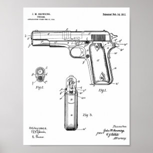 Colt 1911, der die Gewehr-Patent-Kunst zeichnet Poster