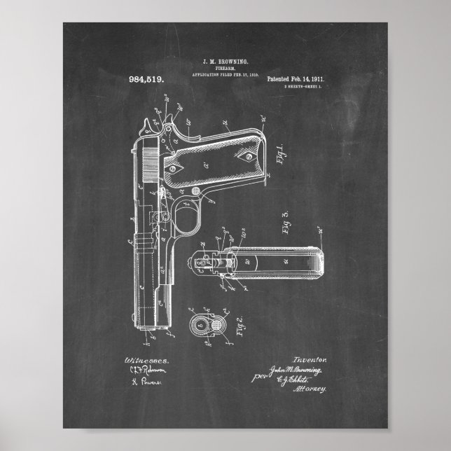Colt 1911 Gun Patent - Chalkboard Poster (Vorne)