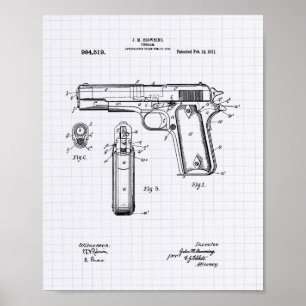 Colt .45 1911 Patent Art - Lined Peper Poster