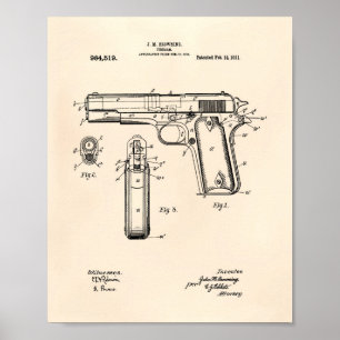 Colt .45 1911 Patent Art - Old Peper Poster