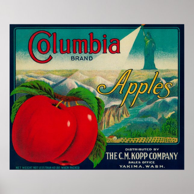 Columbia Apple Crate LabelYakima, WA Poster (Vorne)