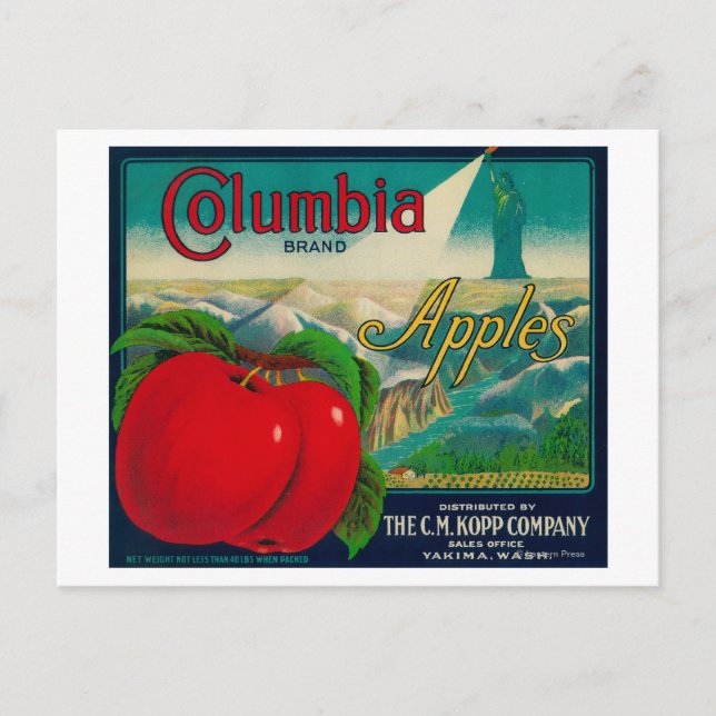 Columbia Apple Crate LabelYakima, WA Postkarte (Vorderseite)