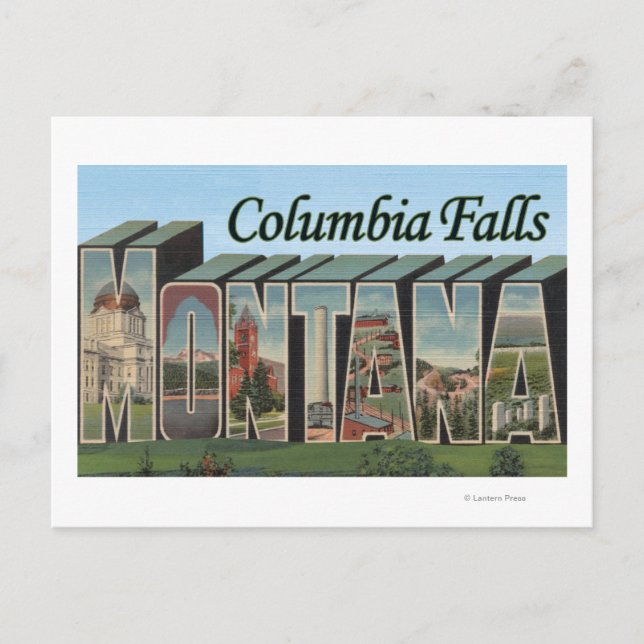 Columbia Falls, Montana - Große Buchstabenszenen Postkarte (Vorderseite)
