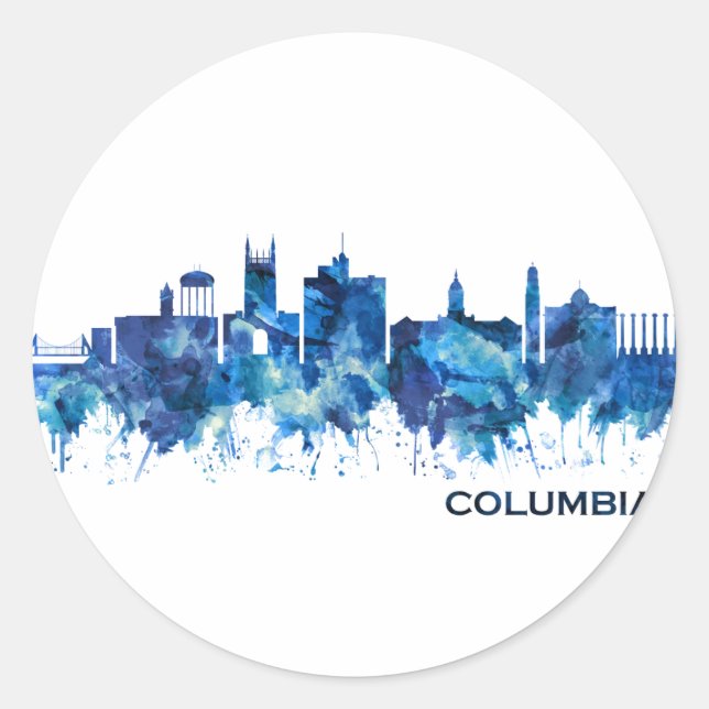 Columbia Missouri Skyline Blue Runder Aufkleber (Vorderseite)
