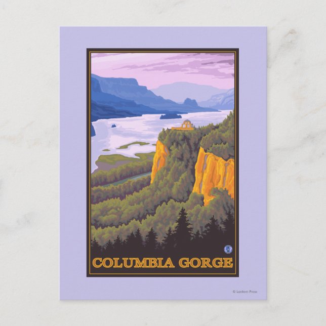 Columbia River Gorge Scene mit Crown Point Postkarte (Vorderseite)