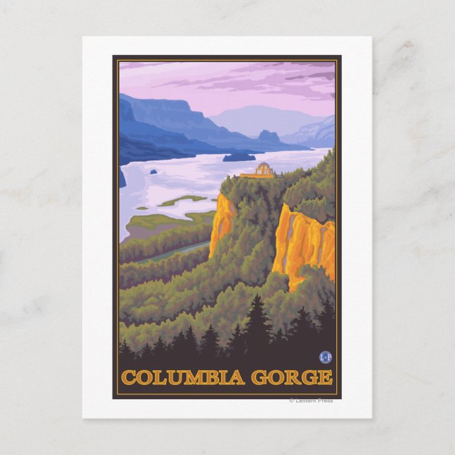 Columbia River Gorge Scene mit Crown Point Postkarte (Vorderseite)