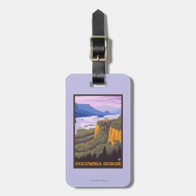 Columbia River Schlucht-Szene mit Kronen-Punkt Gepäckanhänger (Vorderseite vertikal)