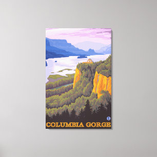 Columbia River Schlucht-Szene mit Kronen-Punkt Leinwanddruck