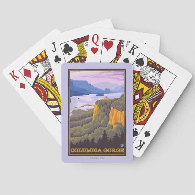 Columbia River Schlucht-Szene mit Kronen-Punkt Spielkarten (Rückseite)