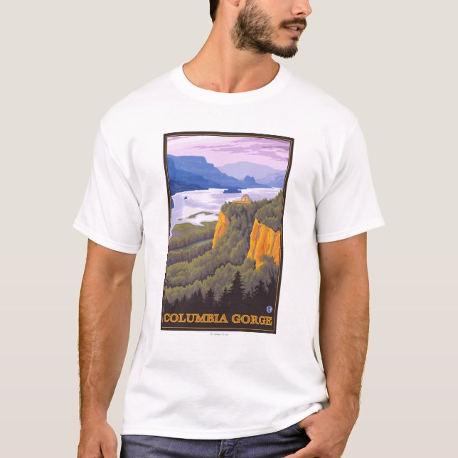 Columbia River Schlucht-Szene mit Kronen-Punkt T-Shirt (Vorderseite)