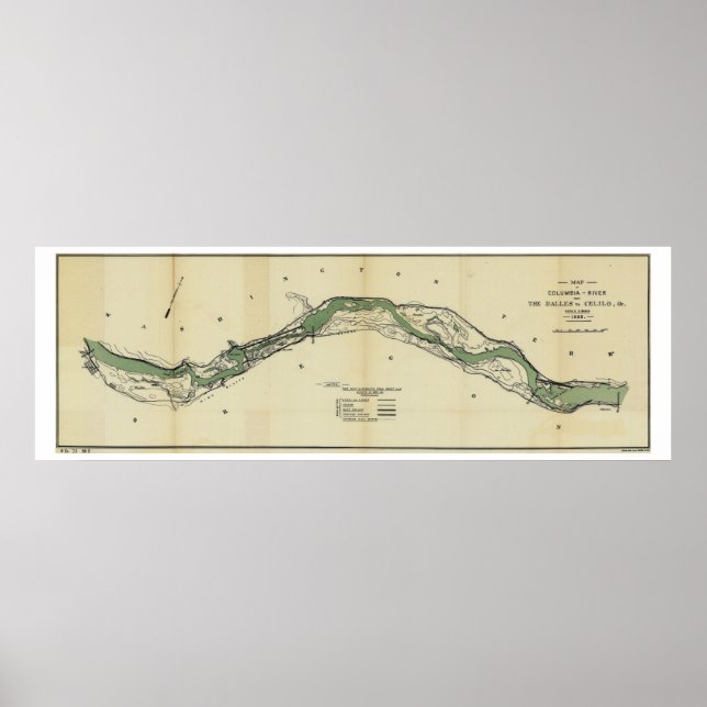 Columbia River Washington Antike Karte Poster (Vorne)