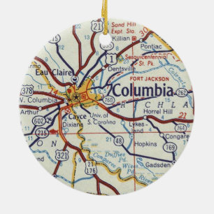 Columbia SC Map Keramik Ornament
