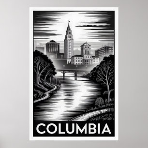 Columbia South Carolina Schwarz Weiß Holzschnitt Poster