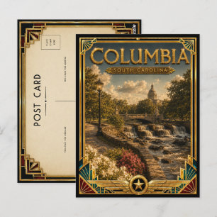 Columbia South Carolina Vintage Art Deco Golden Postkarte