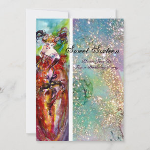 COLUMBINE 16 . Geburtstag Masquerade Party, blaues Einladung