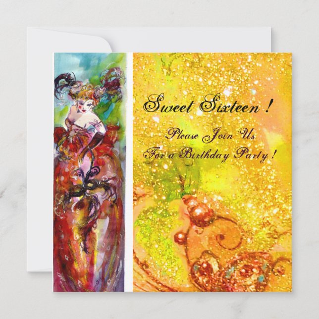 COLUMBINE, 16 . Geburtstag-Masquerade-Party, gelb Einladung (Vorderseite)