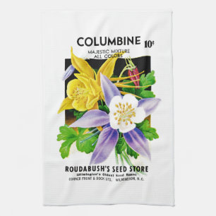 Columbine-Blumen-Samenpackungsetikett Geschirrtuch